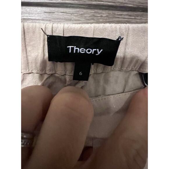 Theory Linen Pants Stretch Ivory Cream Cropped Sz 6 Preppy Pockets - Picture 7 of 11